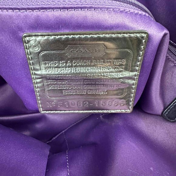 Coach Poppy Plaid Glam Tote Bag – Purple Multi Patent Leather Trim - Picture 6 of 11